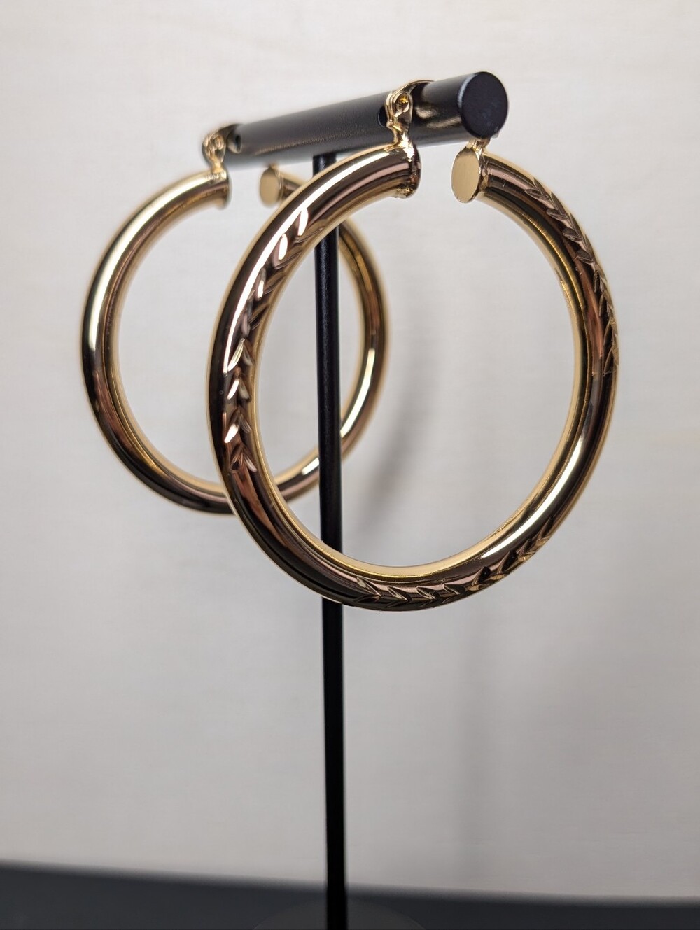 18k Gold Filled 2" Hoops With Etch Design